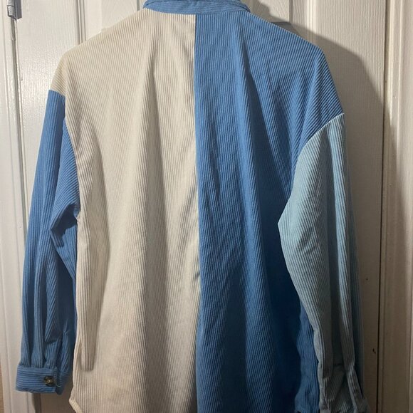 “Split Personality” Corduroy Button-Up – Blue & White Drama Queen - Picture 6 of 6